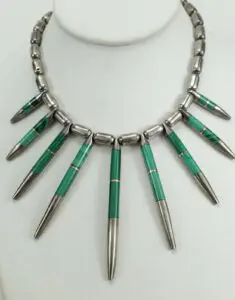 Green and silver beaded tribal necklace.