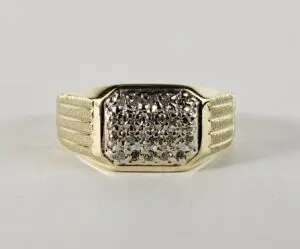 10k Two-Tone Yellow White Gold Mens Rectangular Diamond Cluster Ring