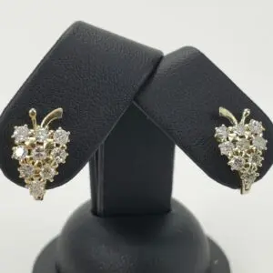 10k Yellow Gold .90ctw Natural Diamond Grape Cluster Pear Shape Fruit Earrings