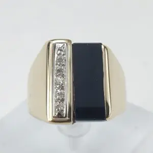 14k Multi Tone Gold Large Black Onyx Natural Diamond Solid Mens Ring Sizable