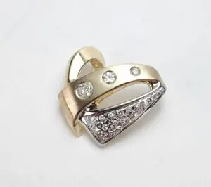 14k Multi-Tone Gold Satin Brushed Textured Modern Heart Diamond Slider Pendant