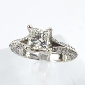 14k White Gold 1.61c GAI Clarity Enhanced Princess Diamond Engagement Ring