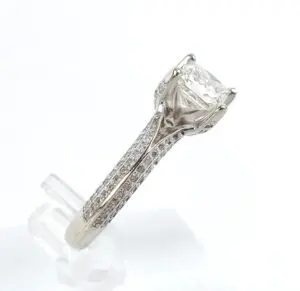 Diamond ring with intricate band design.