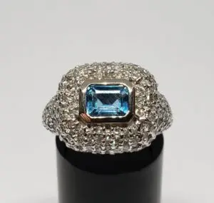 14k White Gold 1ct London Blue Topaz 1.64ct G/VS Diamond Cluster 2.64ctw Ring