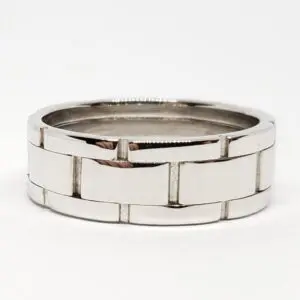 14k White Gold Mens Stone Wall Brick Pattern Band Wedding Ring Hallmark "Unique"