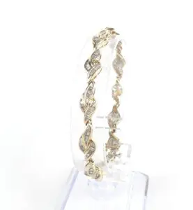 14k Yellow Gold Baguette Diamond Fire Flame Leaf Segment Style Link Bracelet