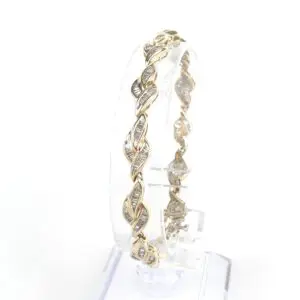 14k Yellow Gold Baguette Diamond Fire Flame Leaf Segment Style Link Bracelet