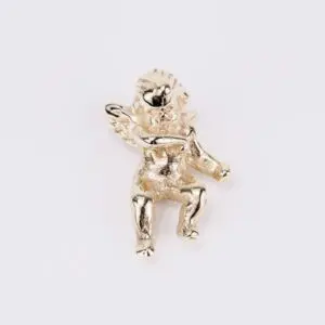 14k Yellow Gold Flying Angel Cherub Solid 3D Slider Pendant 1''
