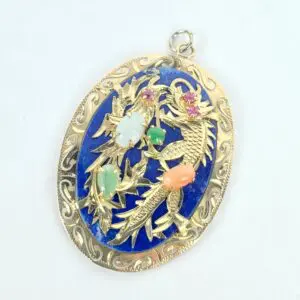 14k Yellow Gold Lapis Lazuli Opal Jade Ruby Dragon Drop Pendant