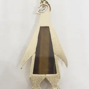 14k Yellow Gold Satin Finish Sea Nautical Tiger's Eye Diamond Penguin Pendant
