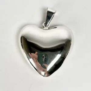 925 Mexico Sterling Silver Large Puffed Heart Pendant 3''