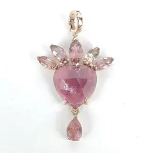Christina Alexiou 18k 14k Rose Gold Tourmaline Heart Crown Drop Pendant 1 1/2''