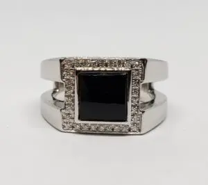 Di Modolo 18k White Gold Black Onyx Diamond Heavy Mens Ring
