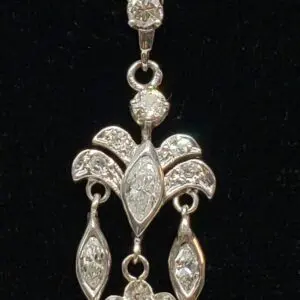 Vintage 14k White Gold Girandole Marquise Diamond Floral Charm Pendant Necklace