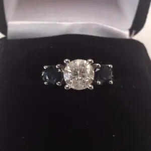 14k White Gold 1.5ct Diamond Sapphire Ring Sz 5.25