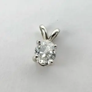14k White Gold .60ctw D/E VS2 Oval Cut Diamond Drop Dangle Pendant 3/8''