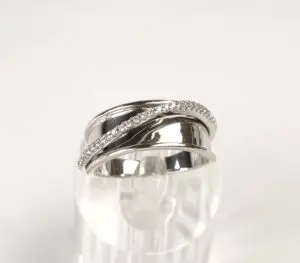 14k White Gold Pave Diamond Crossover Style 7mm Band Ring 6.75''