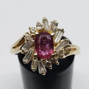 14k Yellow Gold 1.26ctw Natural Ruby Diamond Halo Cocktail Cluster Ring