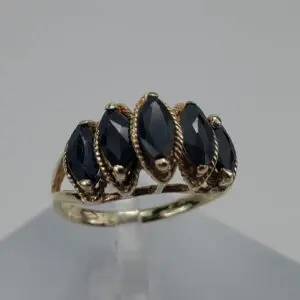 14k Yellow Gold 1.30ctw Natural Blue Sapphire 5 Stone Cocktail Band Ring 4.75'