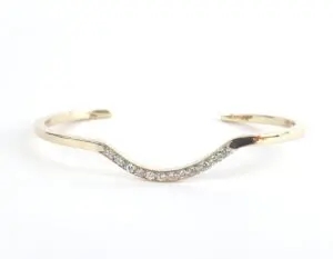14k Yellow Gold .20ct Diamond Curved Square Wire Cuff Bangle Bracelet 5 7/8''