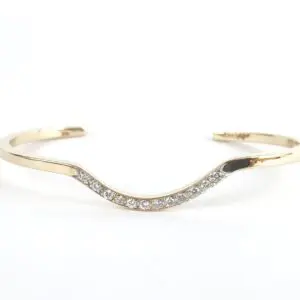 14k Yellow Gold .20ct Diamond Curved Square Wire Cuff Bangle Bracelet 5 7/8''