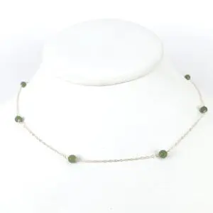 14k Yellow Gold 4mm Nephrite Beads 1mm Chain Link Style Necklace 15 1/2''