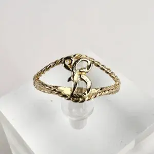 14k Yellow Gold "B" Initial Twisted Rope Ring 6''