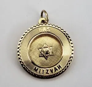 14k Yellow Gold Bas Mitzvah Jewish Star Judaica Zion Circle Charm Pendant