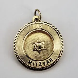 14k Yellow Gold Bas Mitzvah Jewish Star Judaica Zion Circle Charm Pendant