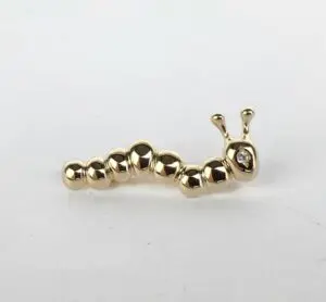 14k Yellow Gold Diamond Cute Caterpillar Brooch Pin Pendant 1 1/8''