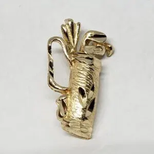 14k Yellow Gold Golf Bag with Clubs Sports Charm Pendant