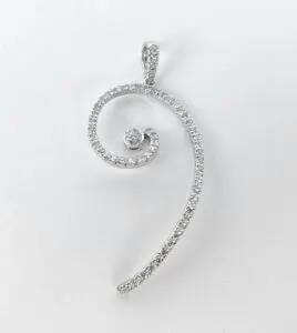 18k White Gold White Pave Diamond Custom Swirl Drop Dangle Pendant 2 1/8''