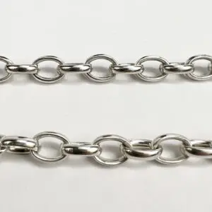 Two silver chains on a white background.