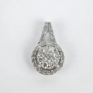 925 Sterling Silver .57ctw Diamond Halo Florette Slider Drop Pendant 5/8''