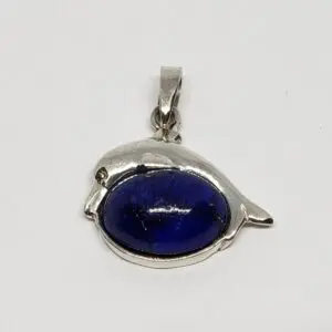 925 Sterling Silver Dolphin Nautical Ocean Lapis Lazuli Charm Pendant