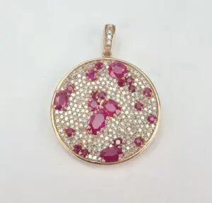 Effy 14k Rose Gold 3.50ctw Natural Ruby Pave Diamond Circle Drop Pendant 1 3/8''