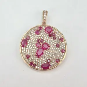 Effy 14k Rose Gold 3.50ctw Natural Ruby Pave Diamond Circle Drop Pendant 1 3/8''