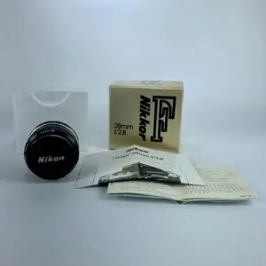 Nikon Nikkor 28mm f2.8 Lens Japan Wide Angle Prime with Box and Papers
