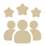 Three silhouette figures with three stars above them, symbolizing teamwork and excellence.