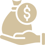 A hand holding a money bag and dollar coin icon, symbolizing financial transactions or wealth.