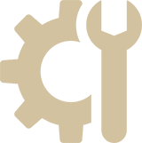 Icon of a yellow gear and wrench crossed over each other on a transparent background, representing settings or tools.