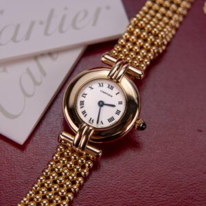 Cartier Ref 1980 Colisee 750 18k Gold Beadded Bracelet 24mm Watch w Box/Booklets