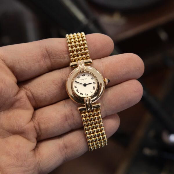 Cartier Ref 1980 Colisee 750 18k Gold Beadded Bracelet 24mm Watch w Box/Booklets - Image 3