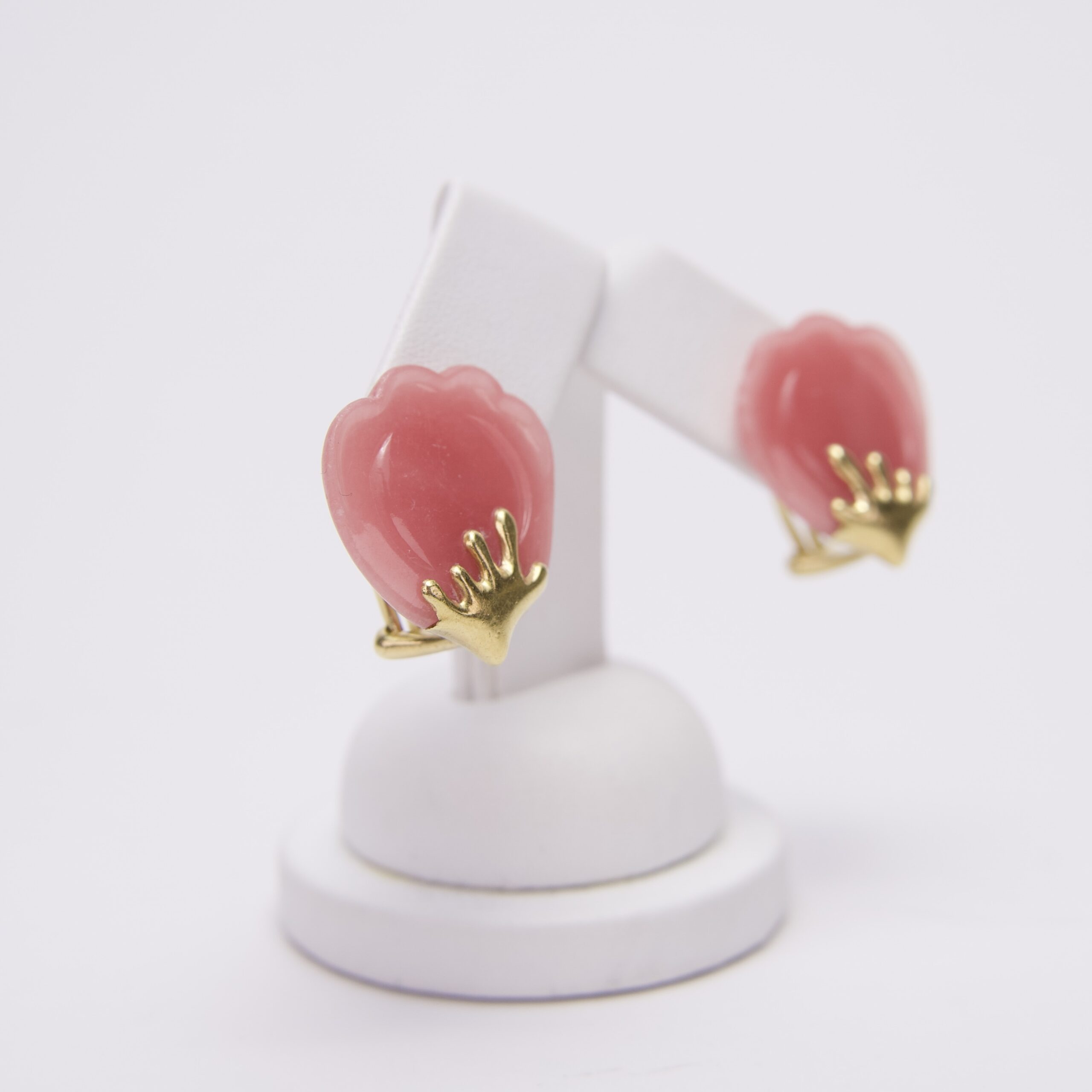 Tiffany & Co. 18k Gold Rose Quartz Tulip Clip On Earrings - Image 2