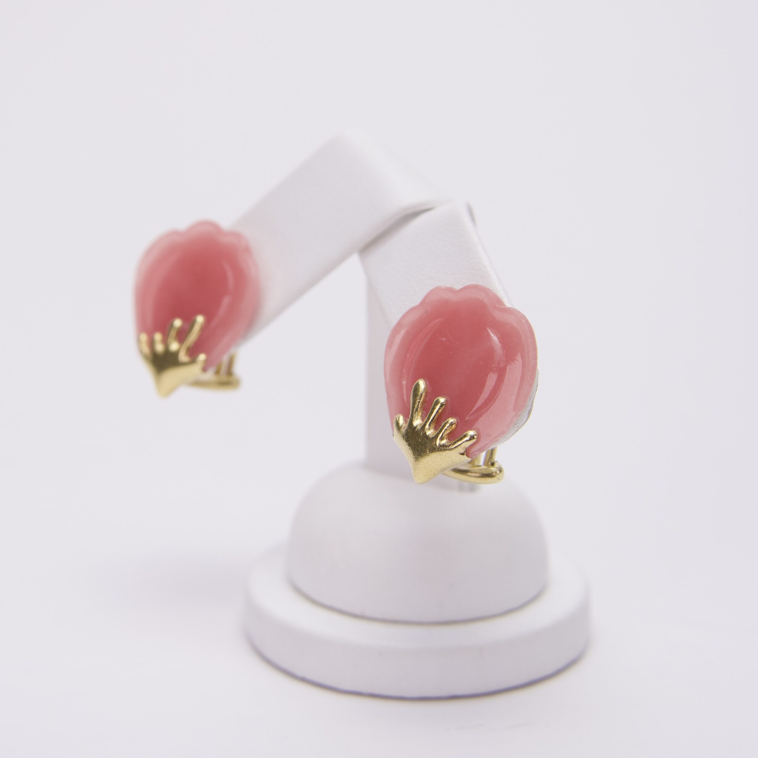 Tiffany & Co. 18k Gold Rose Quartz Tulip Clip On Earrings - Image 3