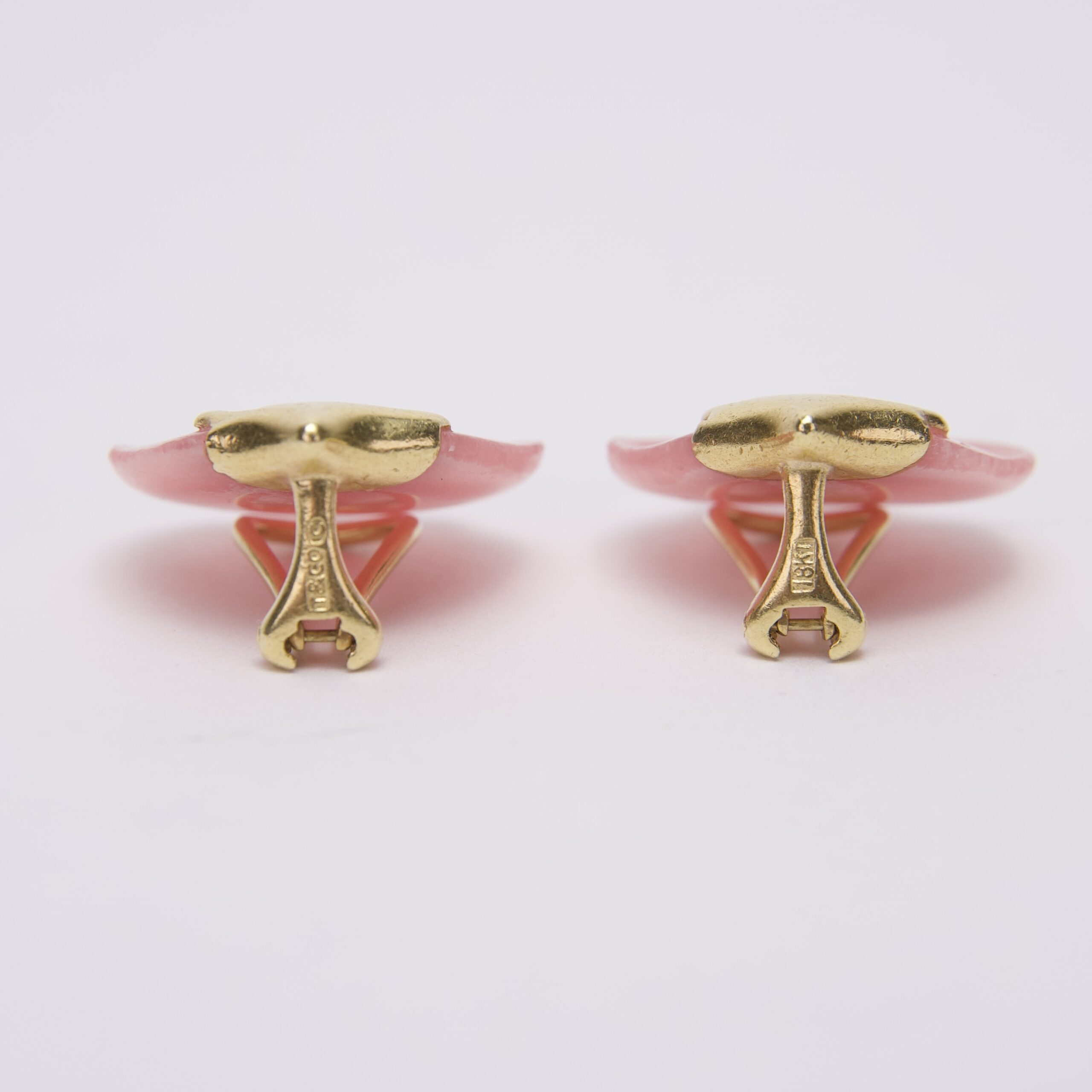 Tiffany & Co. 18k Gold Rose Quartz Tulip Clip On Earrings - Image 9