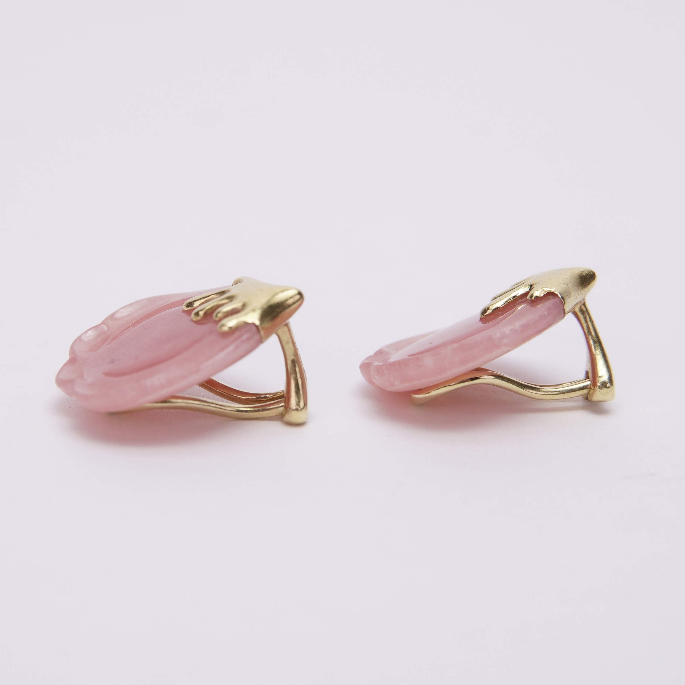 Tiffany & Co. 18k Gold Rose Quartz Tulip Clip On Earrings - Image 6