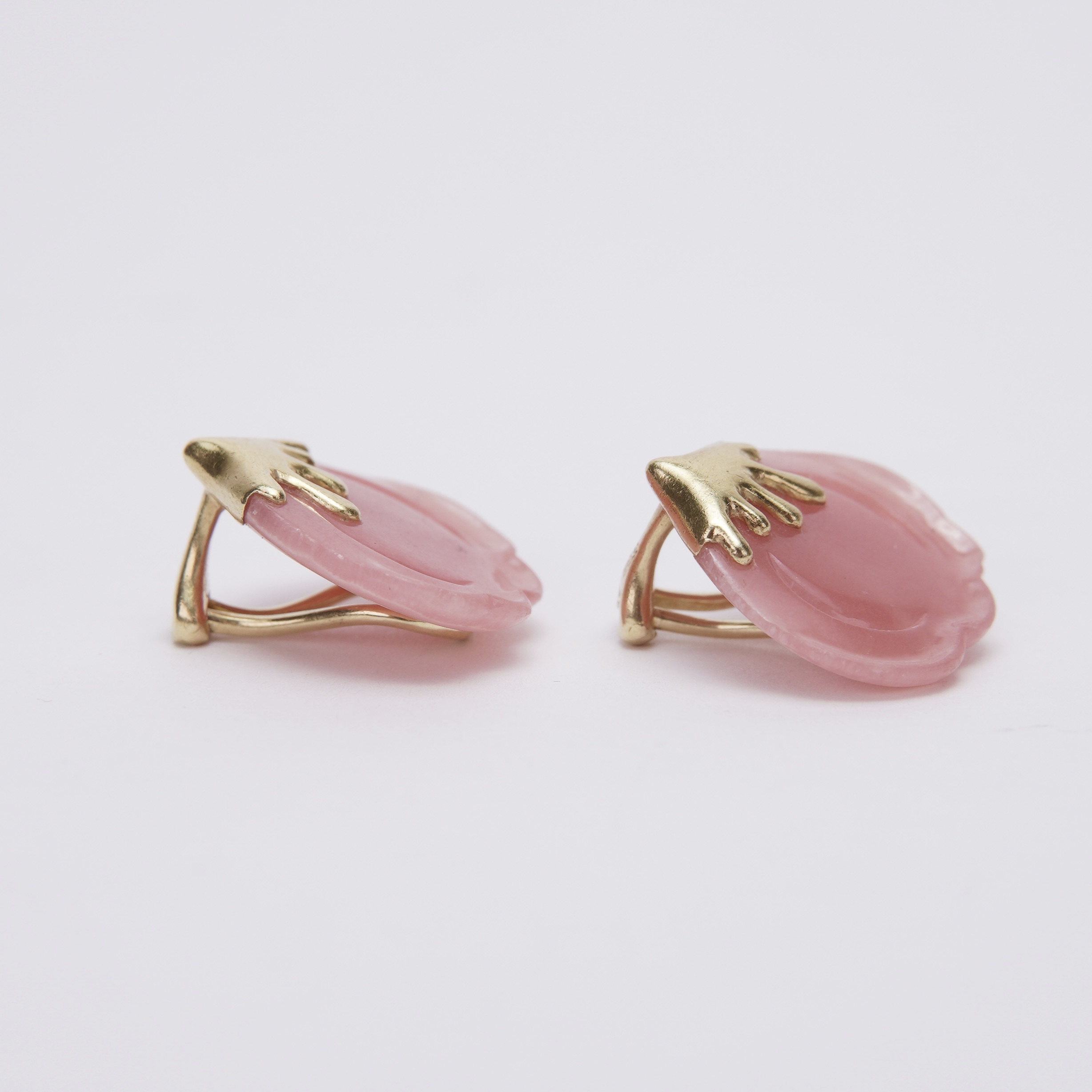 Tiffany & Co. 18k Gold Rose Quartz Tulip Clip On Earrings - Image 5