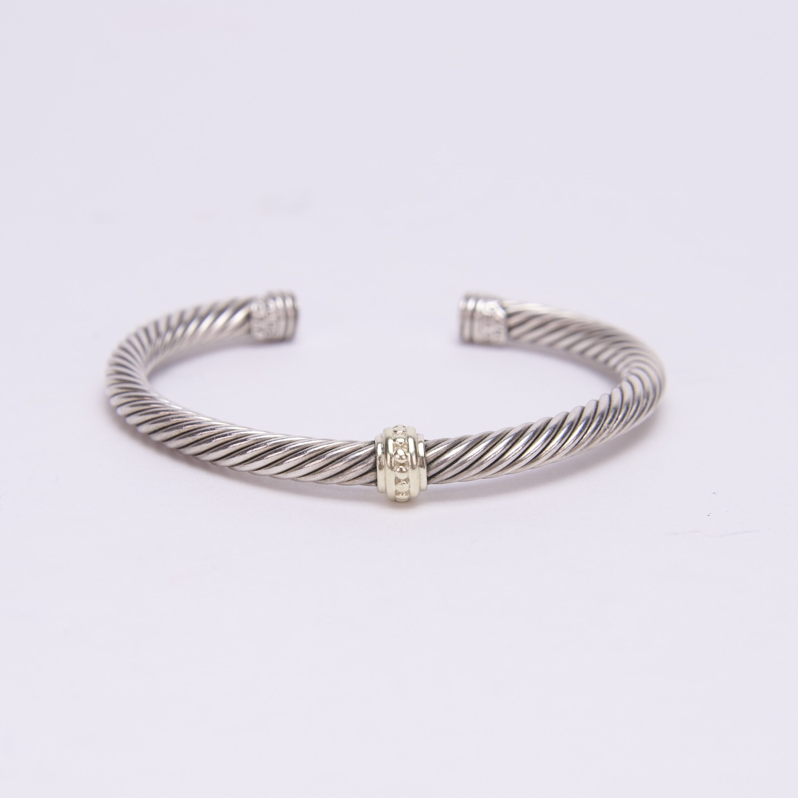 David Yurman Sterling Silver 14K Gold 5mm Cable Cuff Bracelet