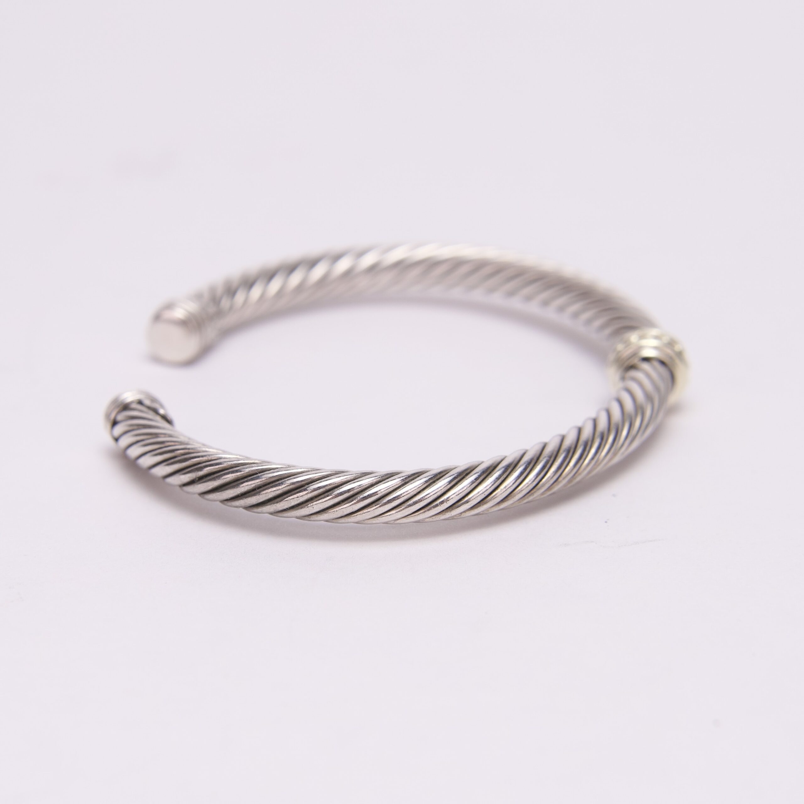David Yurman Sterling Silver 14K Gold 5mm Cable Cuff Bracelet - Image 2